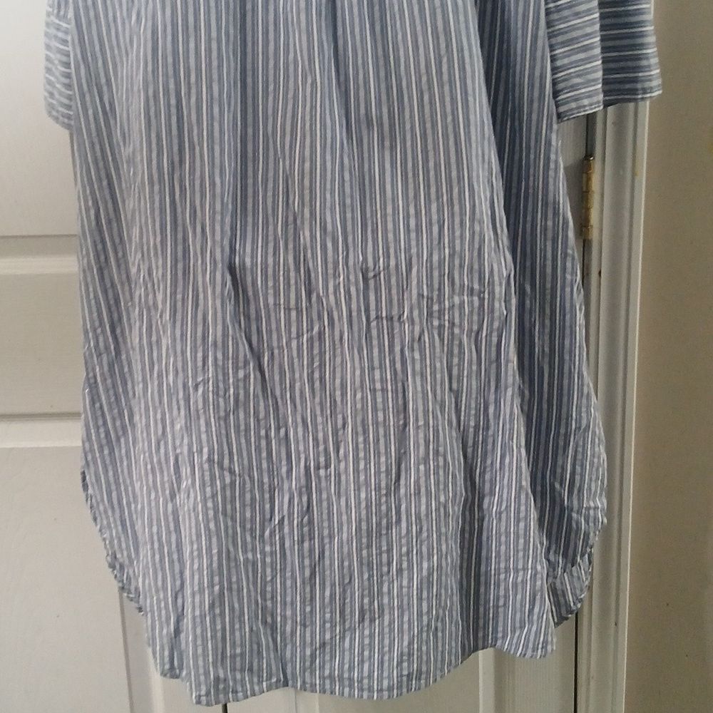 H&M blue white striped long sleeve shirt dress Sz L NWOT - Picture 6 of 8